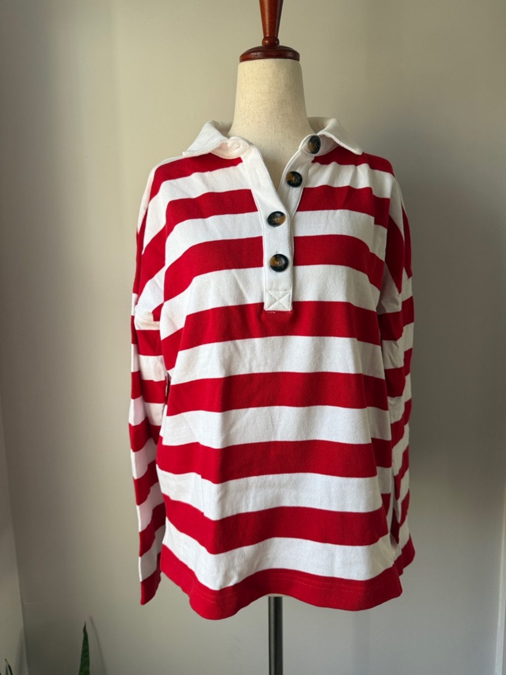 Boden Red and White Striped Rugby Polo Size 8 Classic Women’s Cotton Top